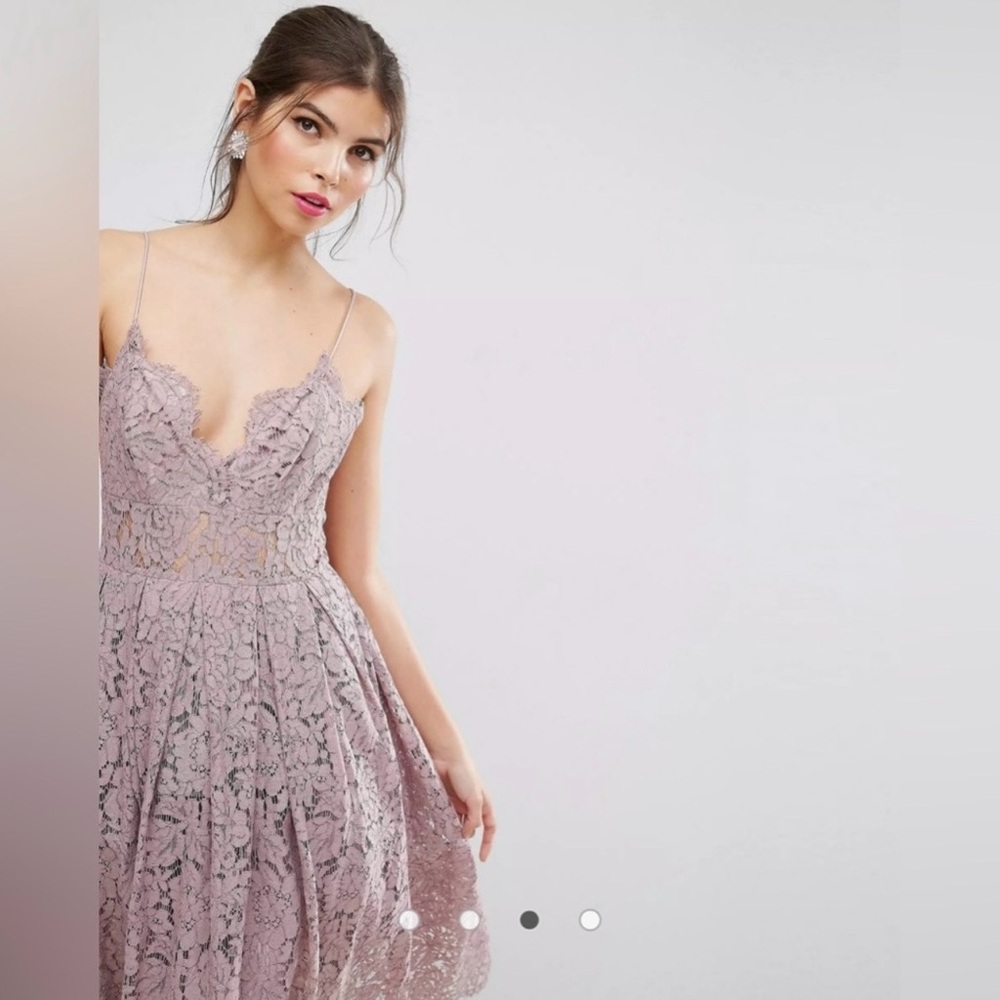 ASOS Lace Spaghetti Strap Midi Dress in Mauve lavender Size 12 - Picture 6 of 12